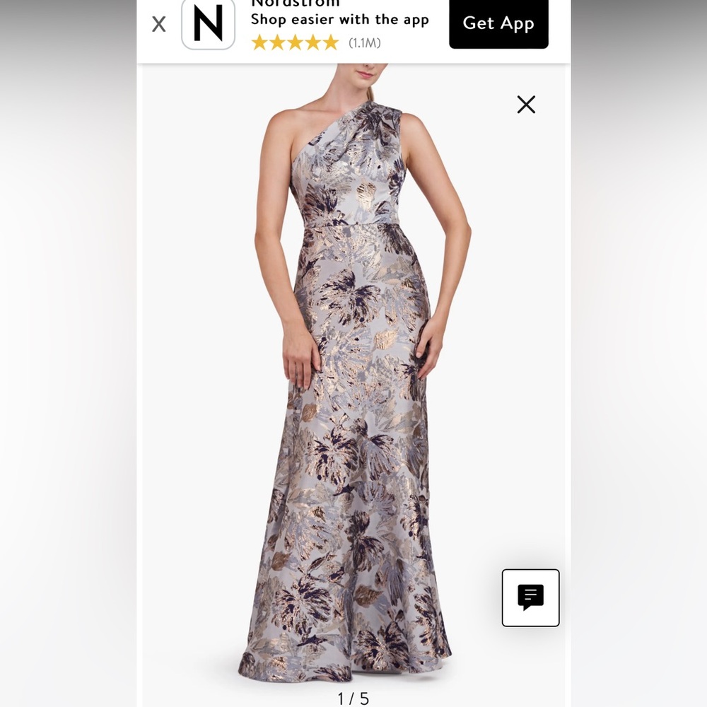 Stunning formal dress. Metallic floral jacquard shades of blue